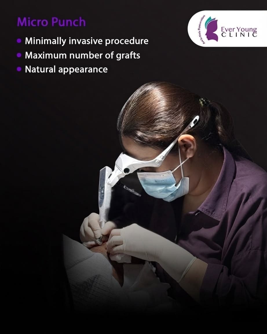 Dr. Wajeeha Ashar performing a micro-punch hair transplant at Ever Young Clinic, Lahore